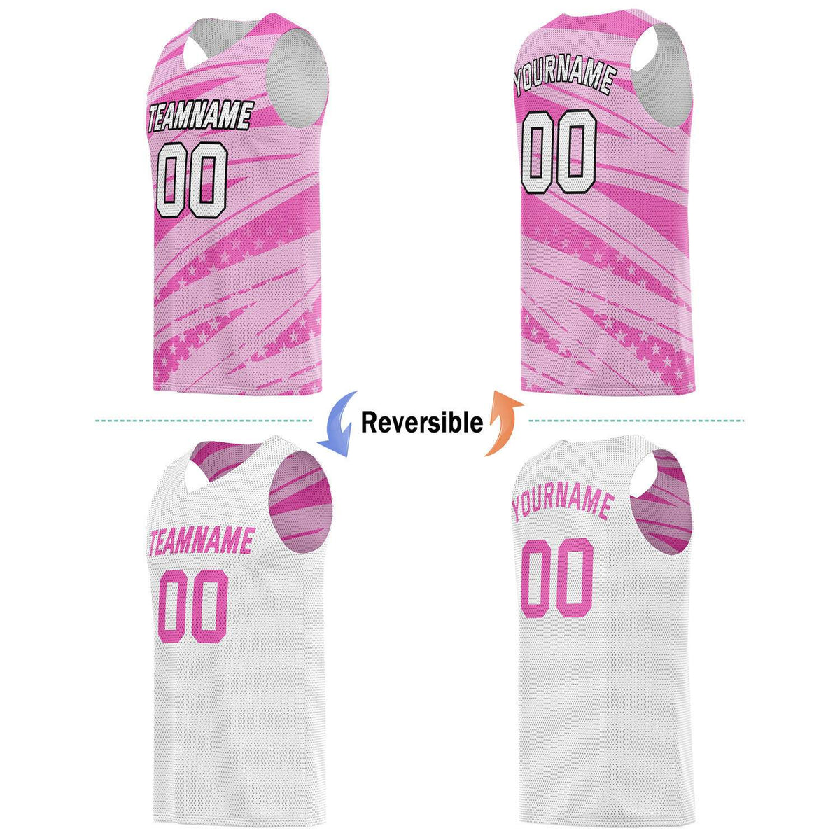 Custom Reversible Basketball Jersey for Individuals & Teams – Pink White Star Stripe | Vosoli