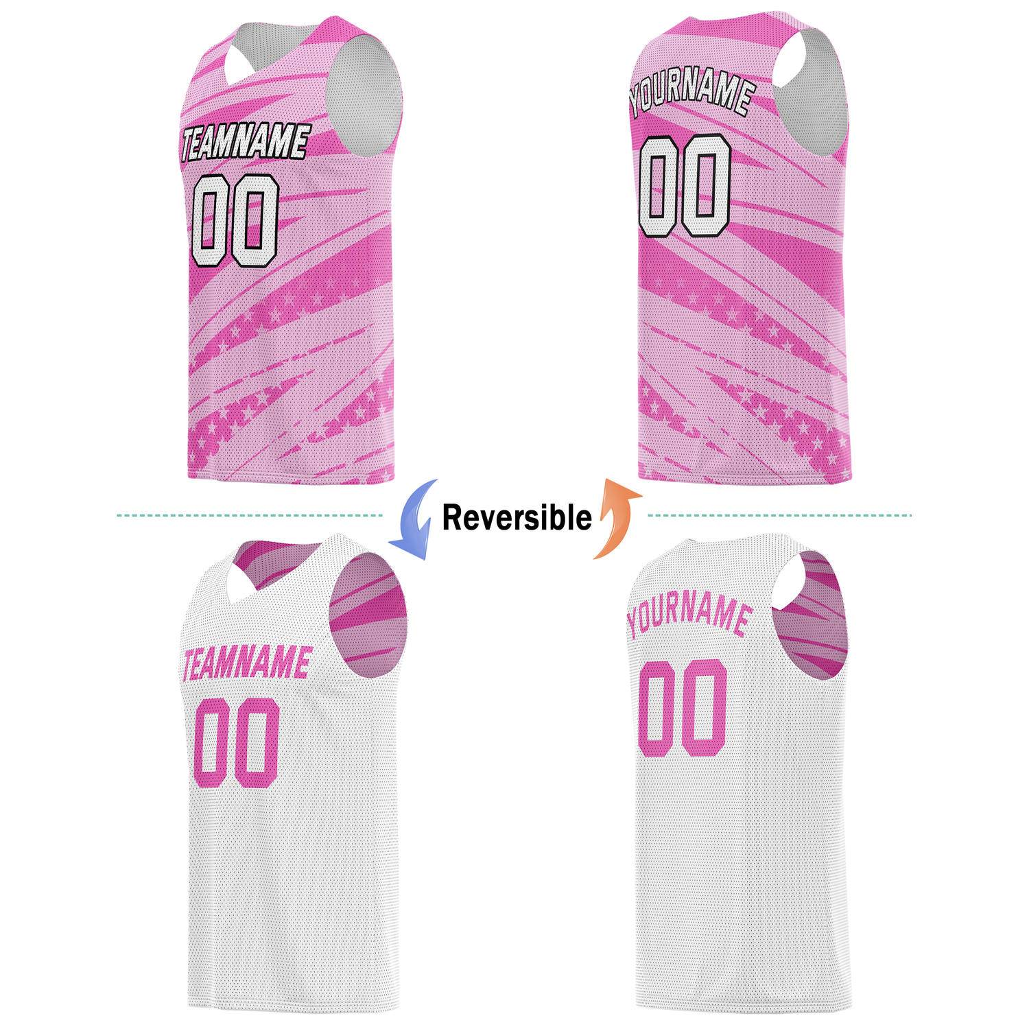 Custom Reversible Basketball Jersey for Individuals & Teams – Pink White Star Stripe | Vosoli