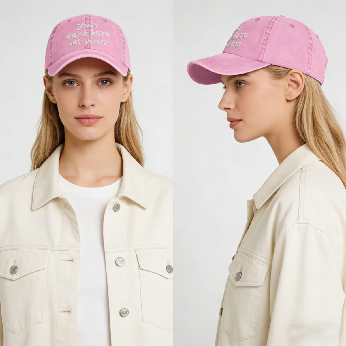 Vosoli Pink Washed Denim Women’s Baseball Cap - Team Custom Embroider or Print Personalized Hat