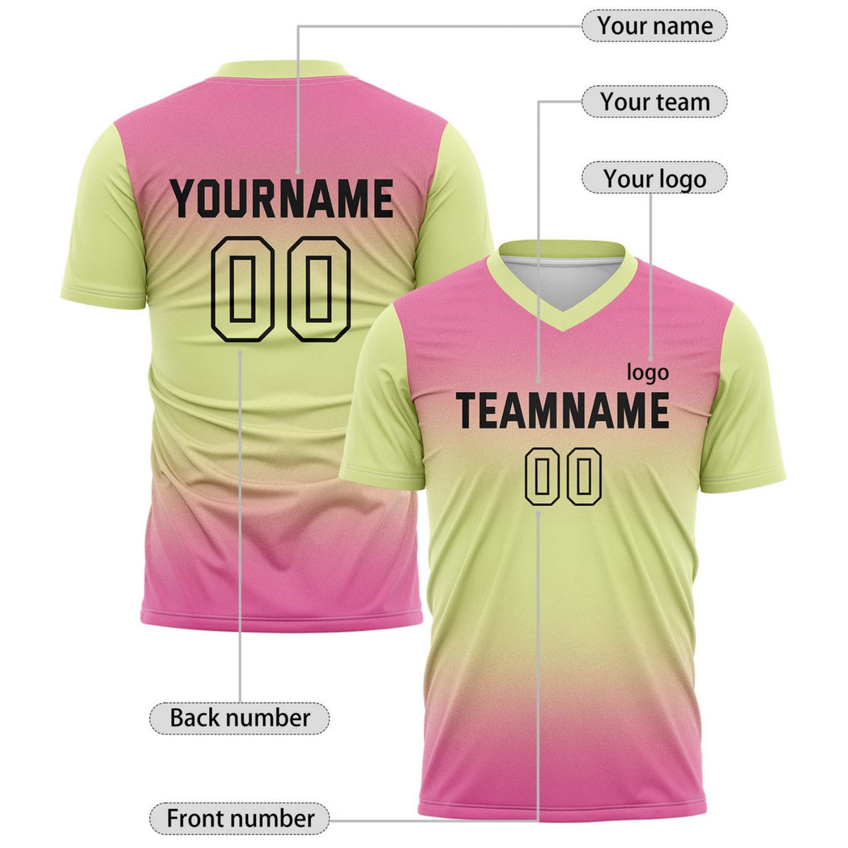 Custom Pink & Yellow Gradient Soccer Jersey for Teams & Individuals | Vosoli