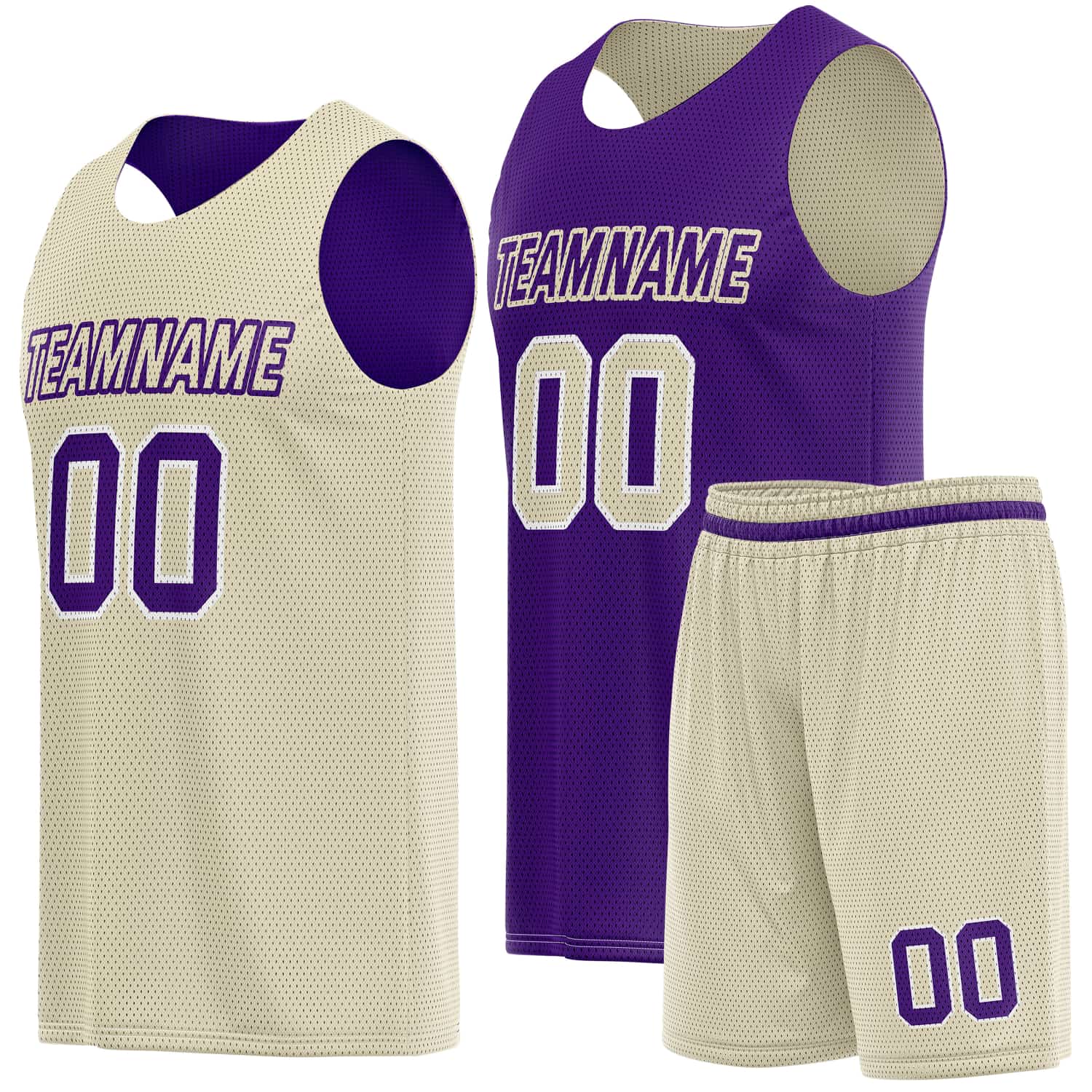 Custom Reversible Basketball Jersey & Shorts Set for Individuals & Teams – Purple Beige White | Vosoli