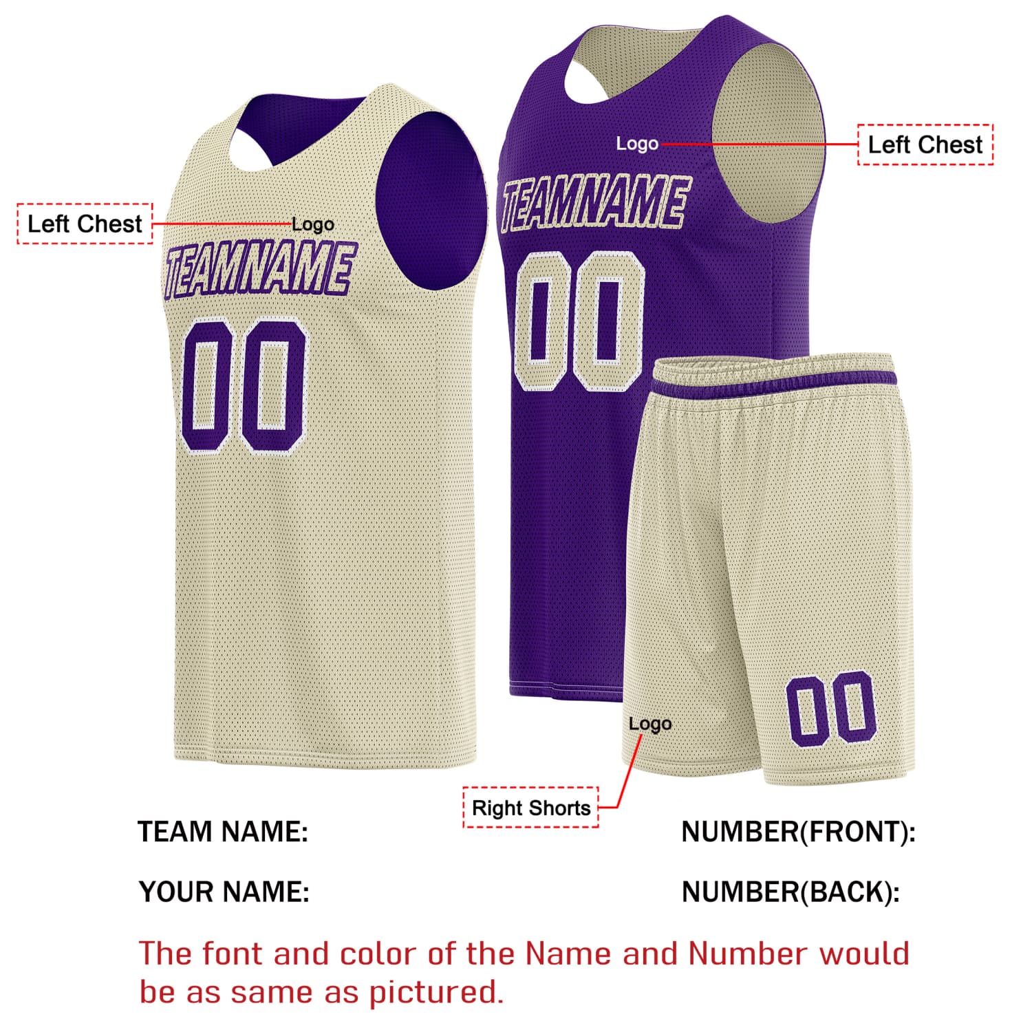 Custom Reversible Basketball Jersey & Shorts Set for Individuals & Teams – Purple Beige White | Vosoli