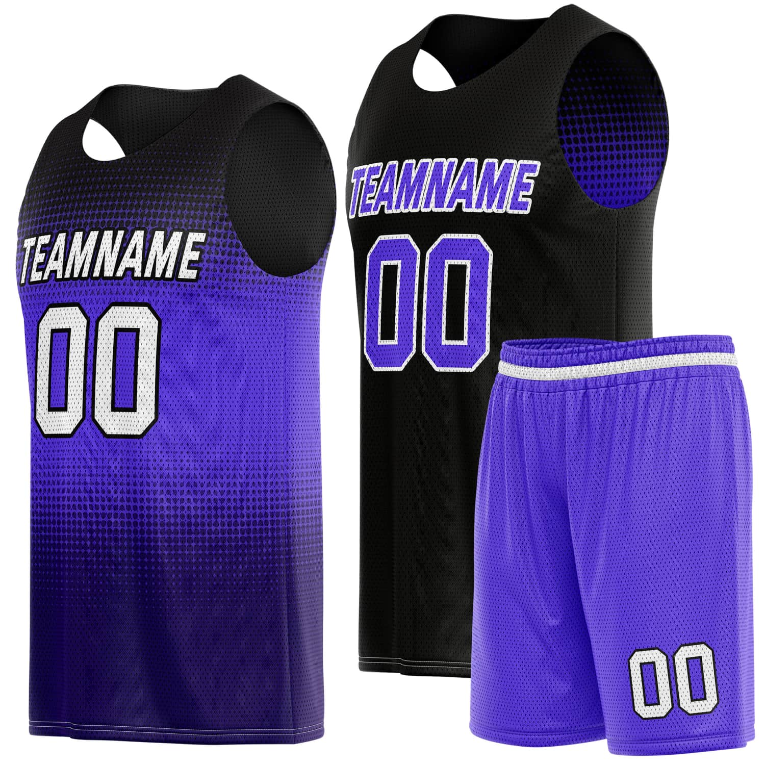 Custom Reversible Basketball Jersey & Shorts Set for Individuals & Teams – Purple Black Gradient Dot | Vosoli