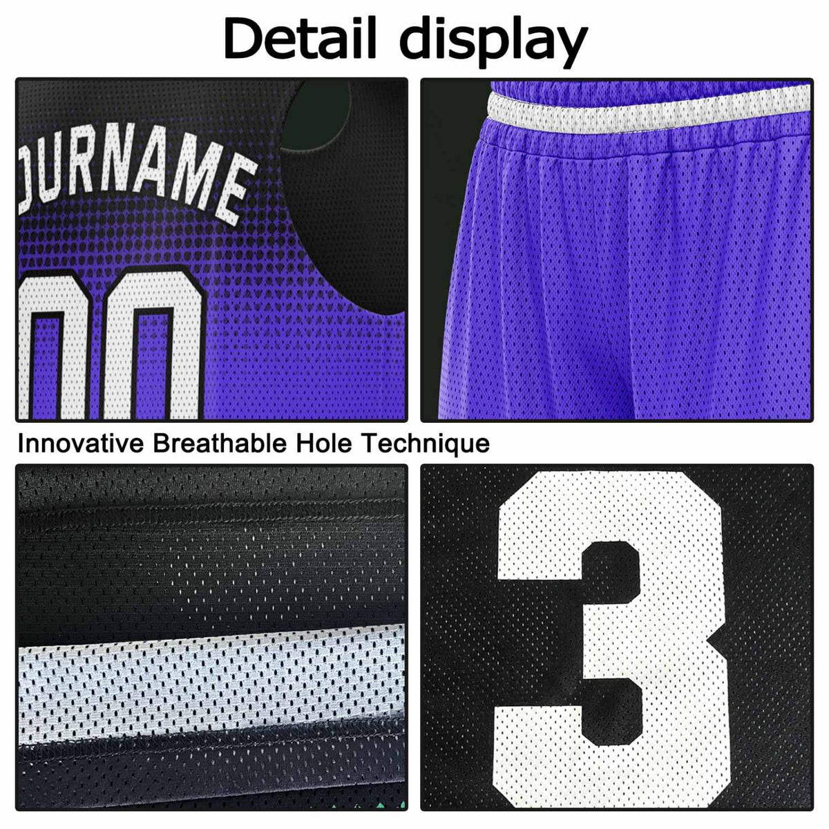 Custom Reversible Basketball Jersey & Shorts Set for Individuals & Teams – Purple Black Gradient Dot | Vosoli