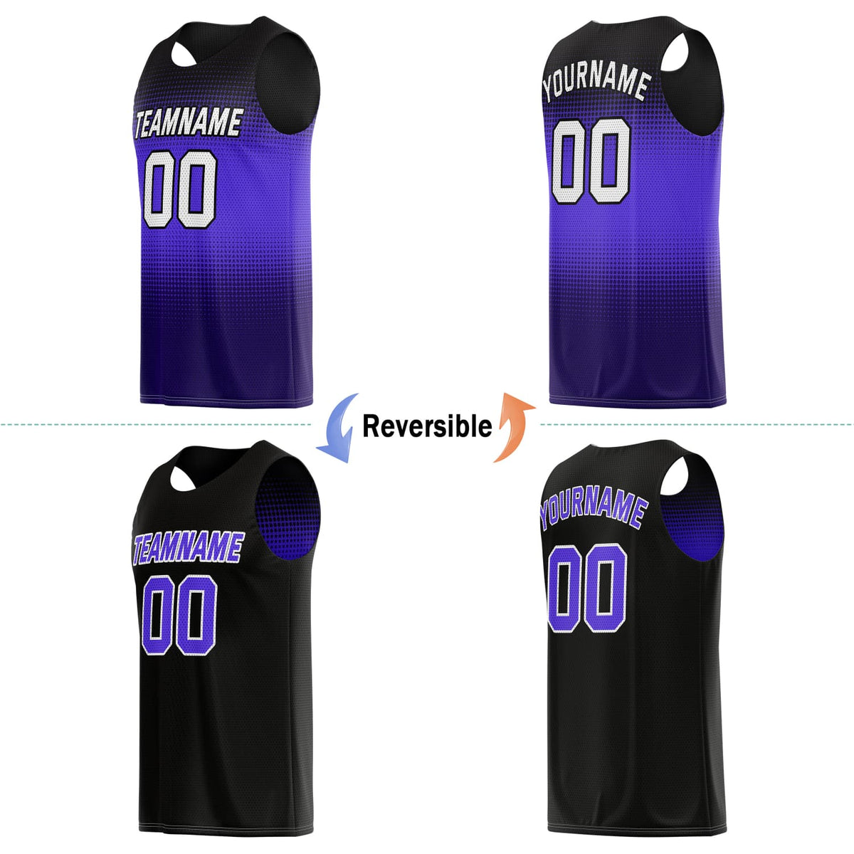 Custom Reversible Basketball Jersey for Individuals & Teams – Purple Black Gradient Dot | Vosoli