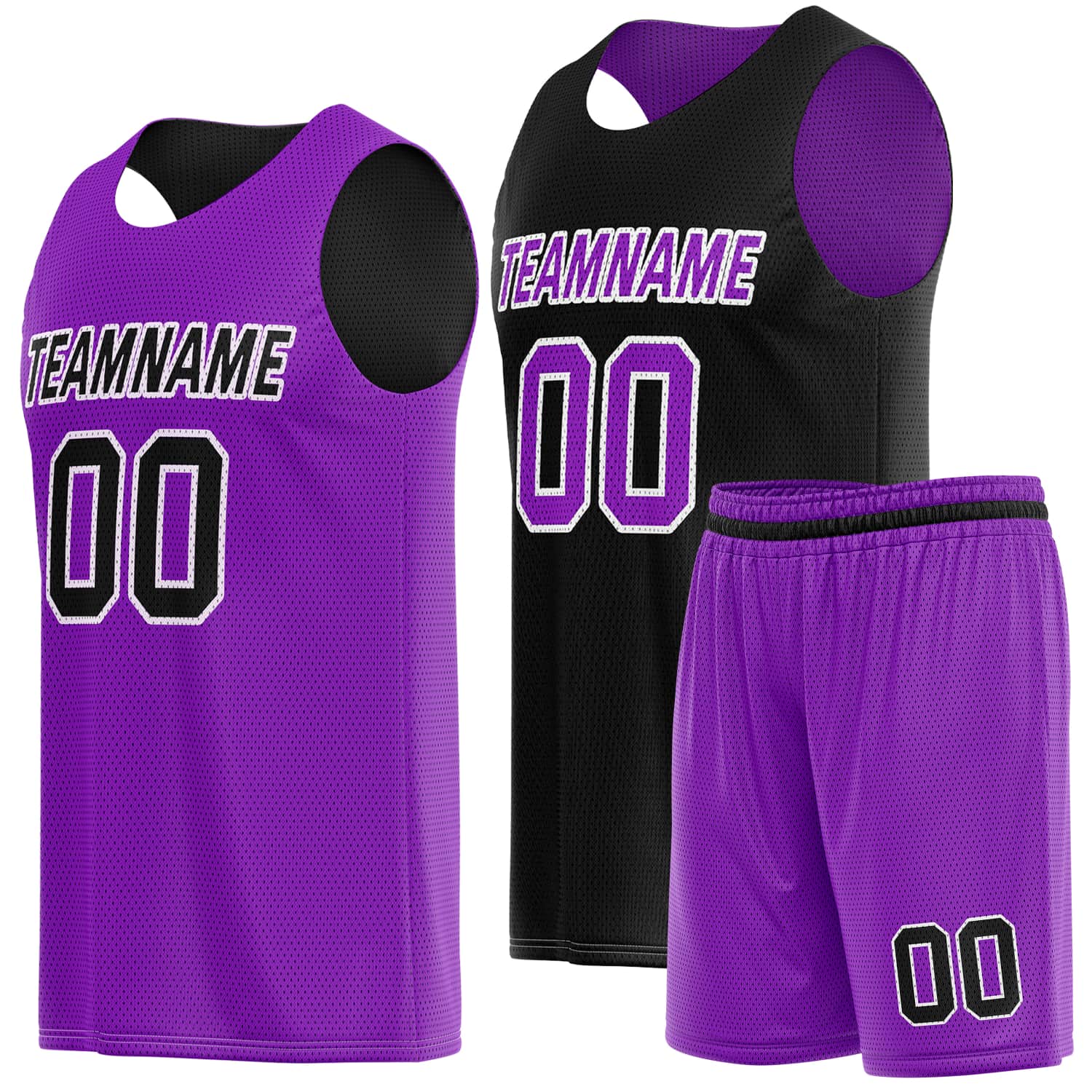 Custom Reversible Basketball Jersey & Shorts Set for Individuals & Teams – Purple Black | Vosoli