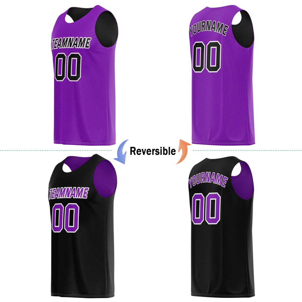 Custom Reversible Basketball Jersey & Shorts Set for Individuals & Teams – Purple Black | Vosoli