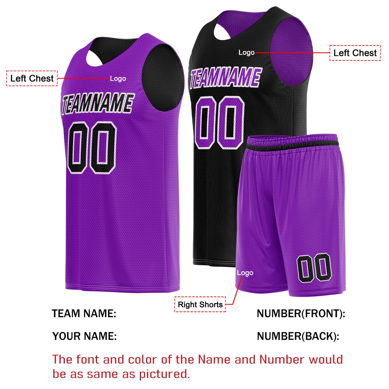 Custom Reversible Basketball Jersey & Shorts Set for Individuals & Teams – Purple Black | Vosoli