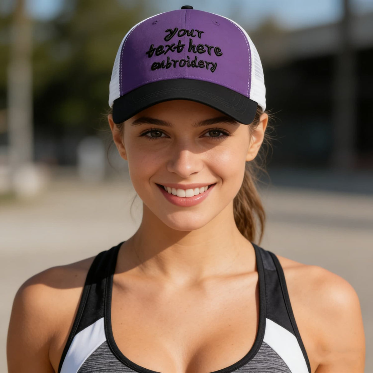 Vosoli Purple &amp; Black Two-Tone Baseball Trucker Hat - Unisex Custom 3D Embroidery or Print