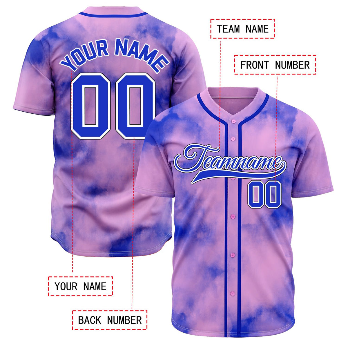 VOSOLI Galactic Purple Blue Tie-Dye Graffiti Custom Stitched Baseball Jersey