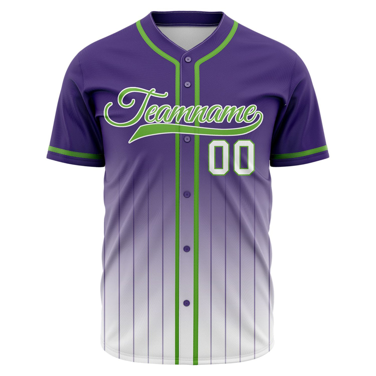 VOSOLI Neon Edge Purple &amp; Green Gradient Pinstripe Baseball Jersey
