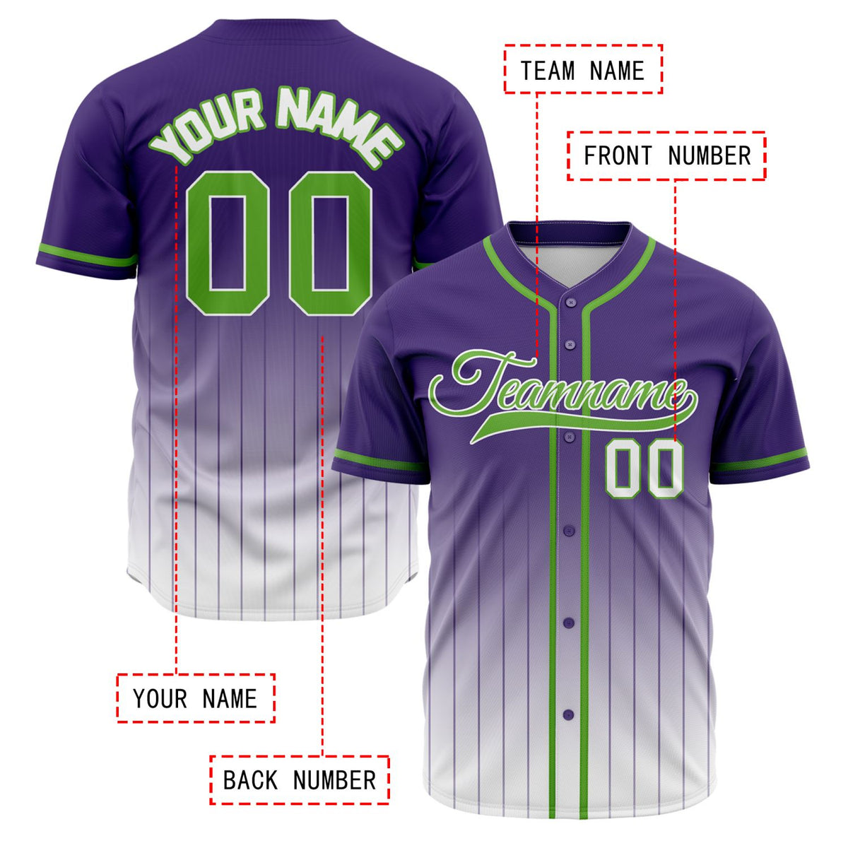 VOSOLI Neon Edge Purple & Green Gradient Pinstripe Baseball Jersey