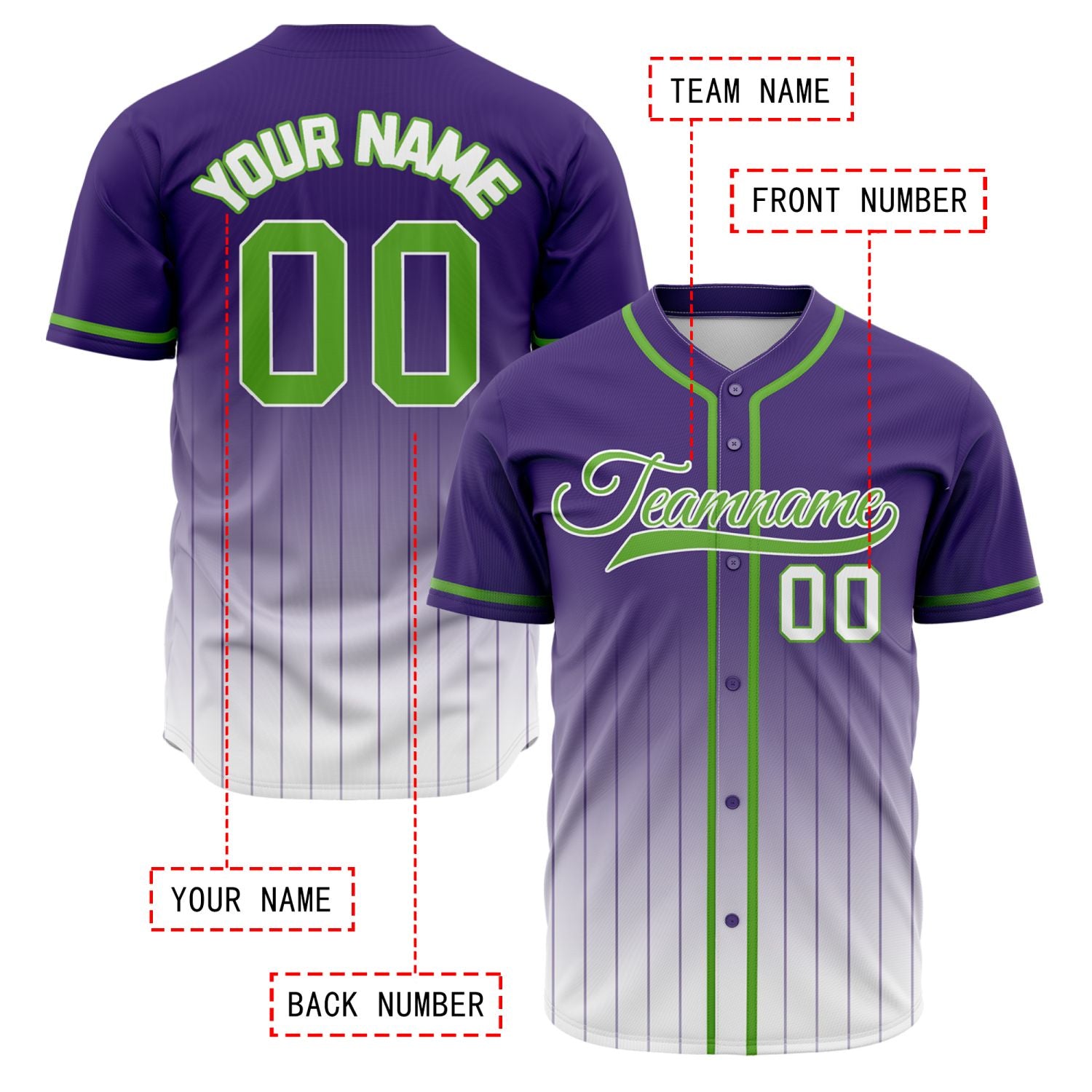 VOSOLI Neon Edge Purple & Green Gradient Pinstripe Baseball Jersey