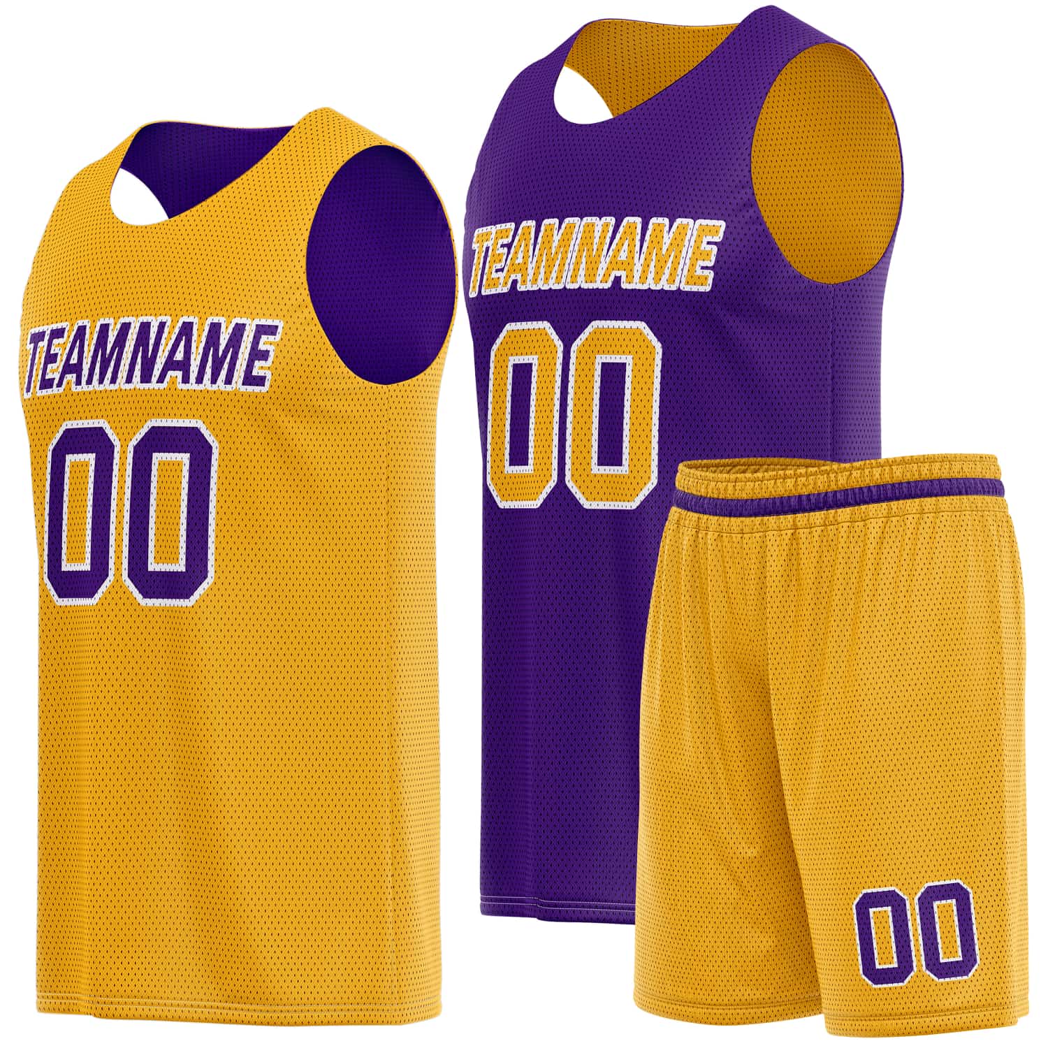 Custom Reversible Basketball Jersey & Shorts Set for Individuals & Teams – Purple Gold | Vosoli