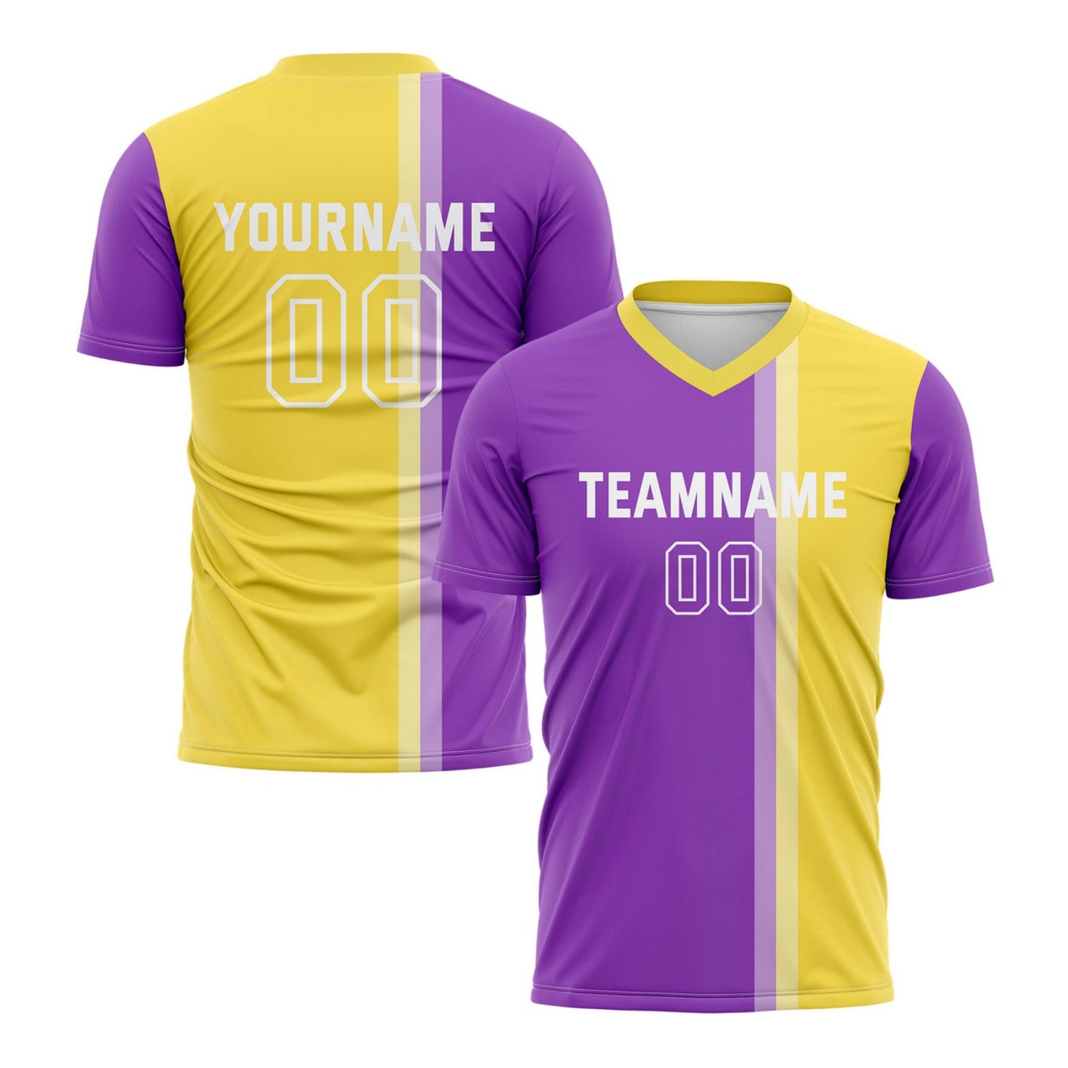 Custom Purple & Gold Split Stripe Soccer Jersey for Teams & Individuals | Vosoli