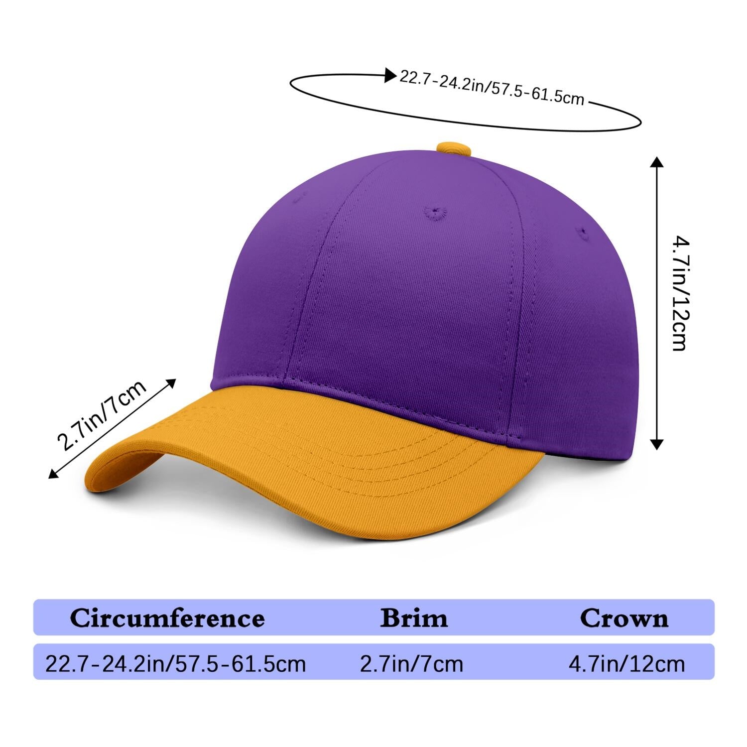 Vosoli Purple Gold Two-Tone Baseball Cap - Unisex Custom 3D Embroidery or Print