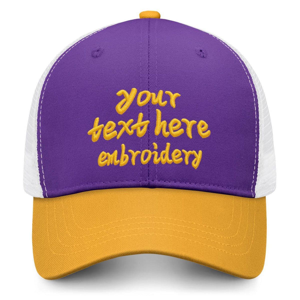 Vosoli Purple & Gold Two-Tone Baseball Trucker Hat - Unisex Custom 3D Embroidery or Print