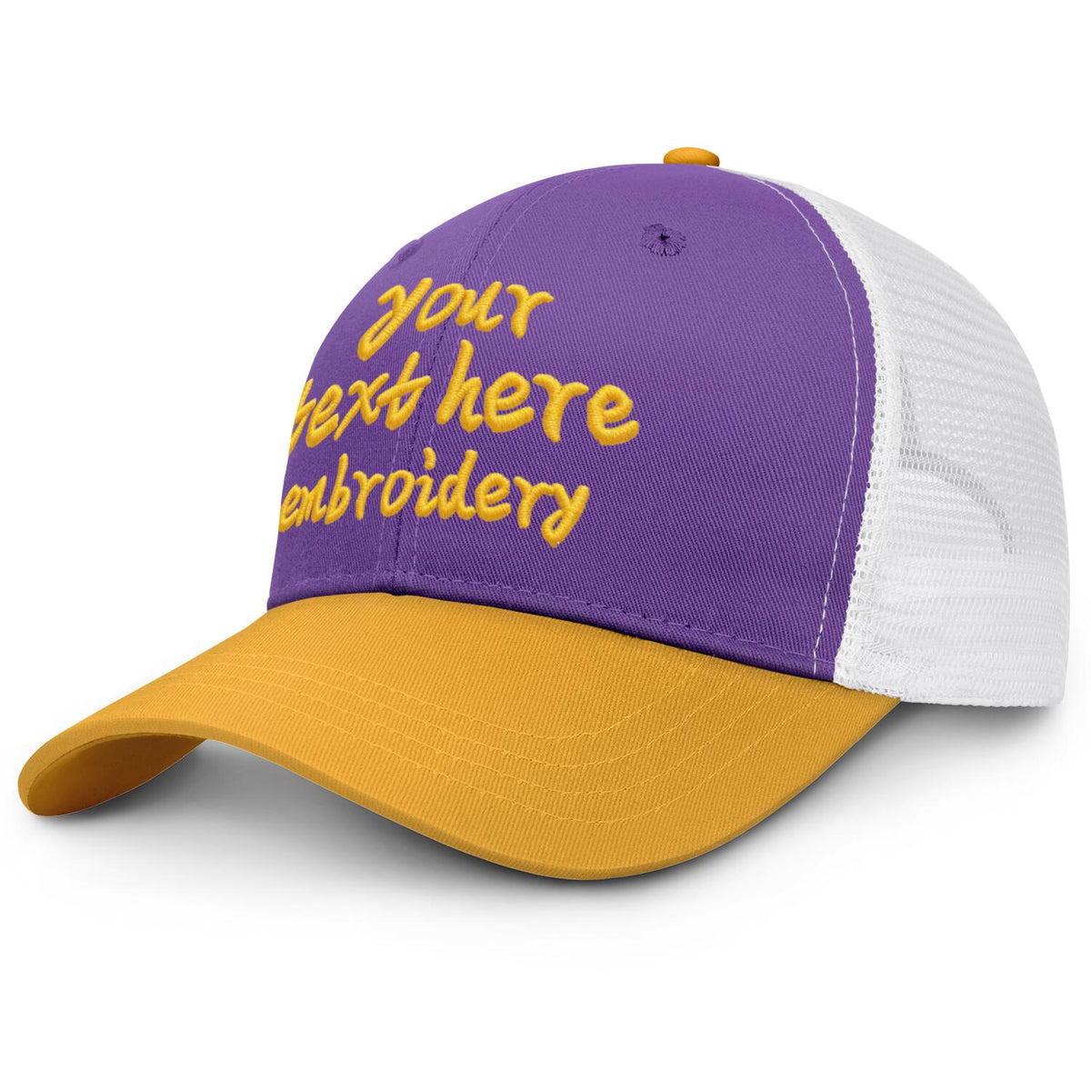 Vosoli Purple & Gold Two-Tone Baseball Trucker Hat - Unisex Custom 3D Embroidery or Print
