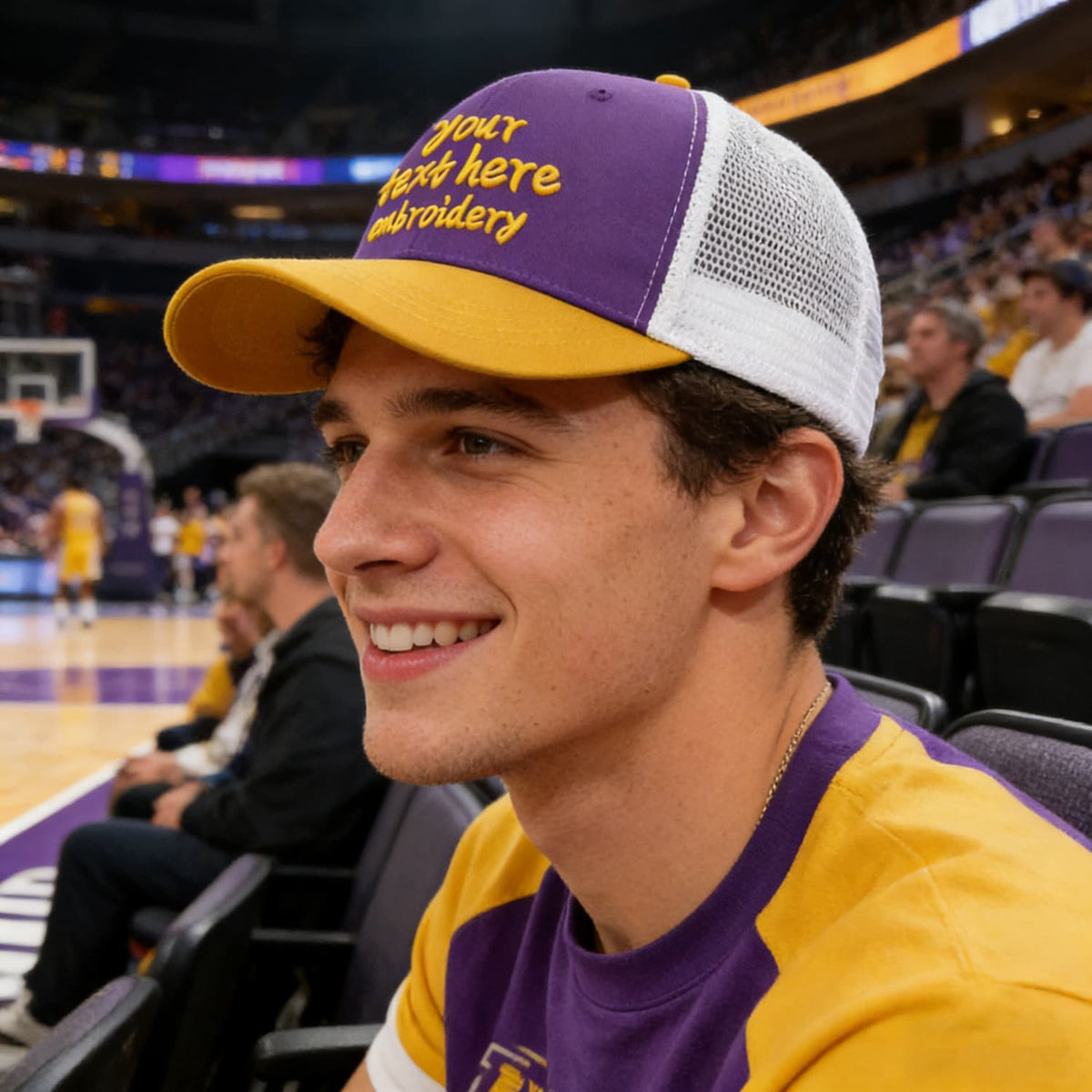 Vosoli Purple & Gold Two-Tone Baseball Trucker Hat - Unisex Custom 3D Embroidery or Print