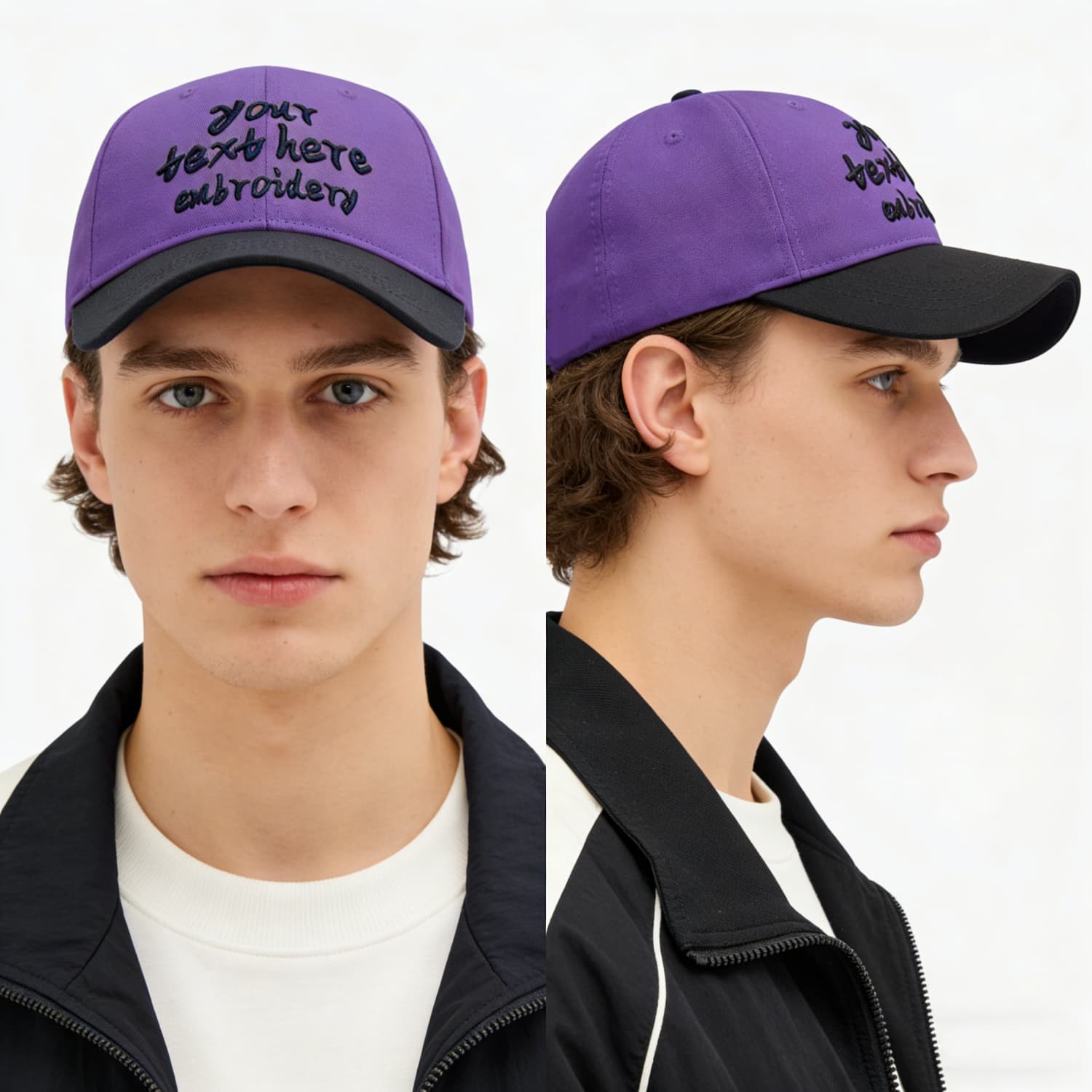 Vosoli Purple Black Two-Tone Baseball Cap - Unisex Custom 3D Embroidery or Print