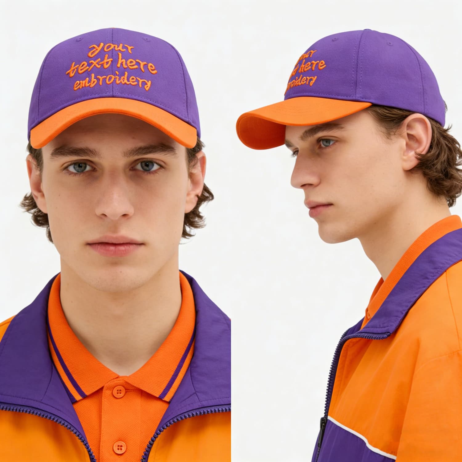 Vosoli Purple Orange Two-Tone Baseball Cap - Unisex Custom 3D Embroidery or Print