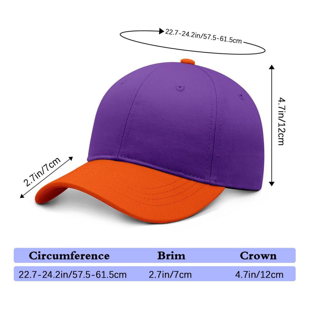 Vosoli Purple Orange Two-Tone Baseball Cap - Unisex Custom 3D Embroidery or Print