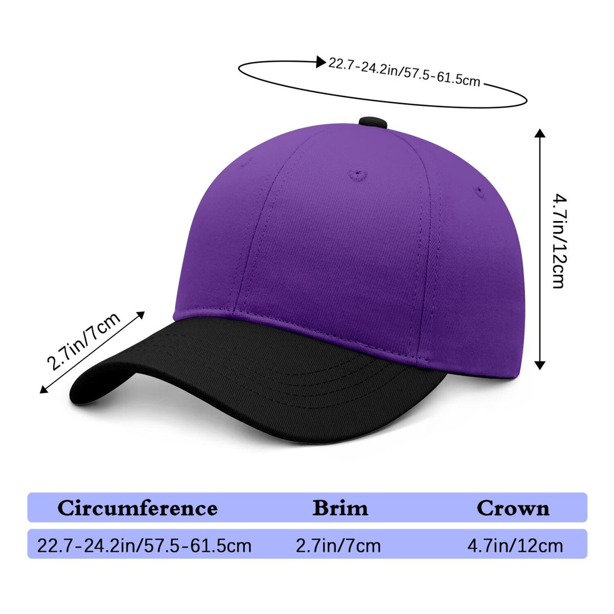 Vosoli Purple Black Two-Tone Baseball Cap - Unisex Custom 3D Embroidery or Print
