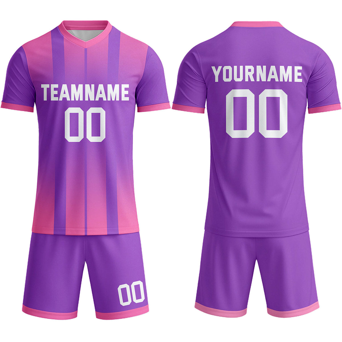 Custom Purple &amp; Pink Stripe Gradient Soccer Uniform Set for Teams &amp; Individuals | Vosoli