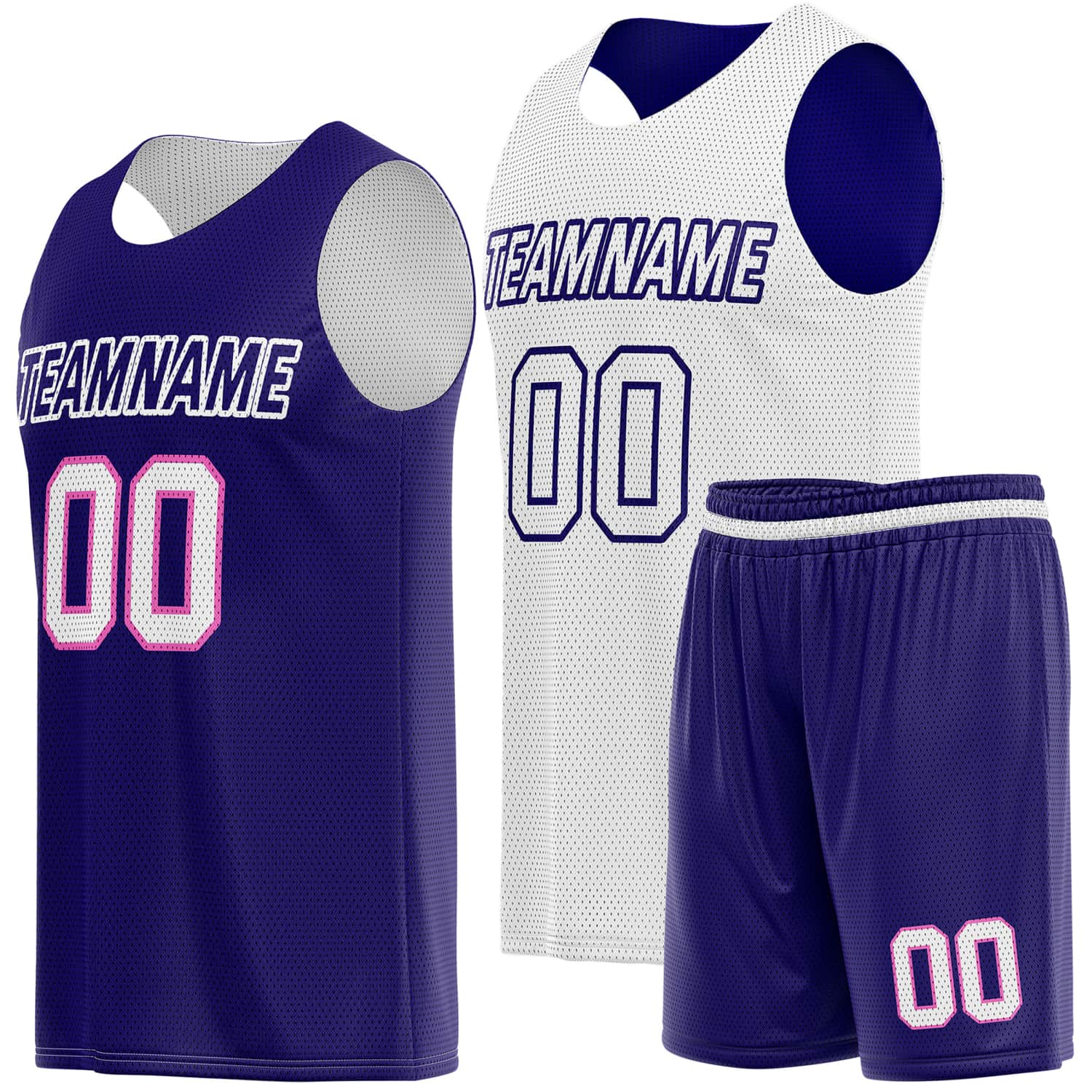 Custom Reversible Basketball Jersey & Shorts Set for Individuals & Teams – Purple Pink White | Vosoli