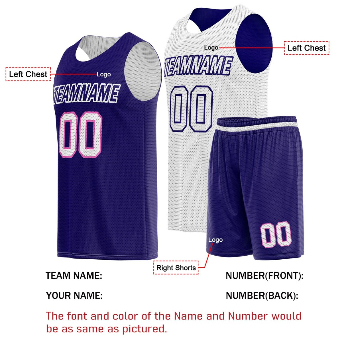Custom Reversible Basketball Jersey & Shorts Set for Individuals & Teams – Purple Pink White | Vosoli