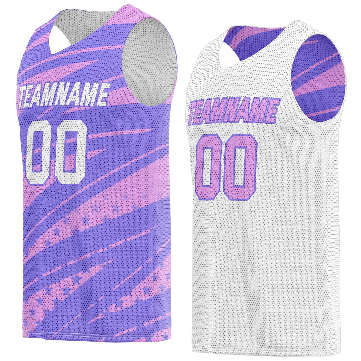 Custom Reversible Basketball Jersey for Individuals &amp; Teams – Purple Pink White Star Stripe | Vosoli