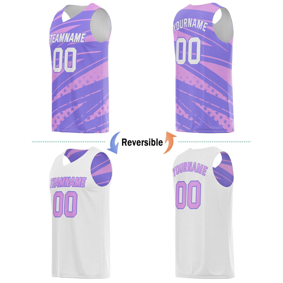 Custom Reversible Basketball Jersey for Individuals & Teams – Purple Pink White Star Stripe | Vosoli