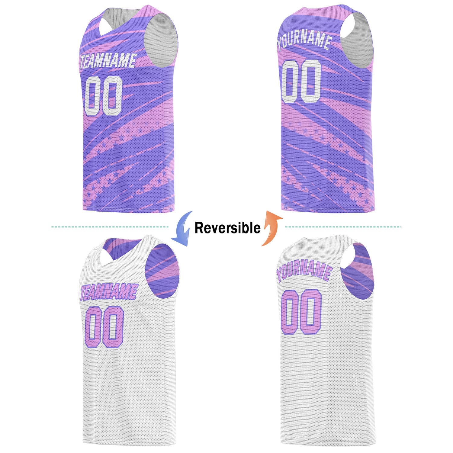 Custom Reversible Basketball Jersey for Individuals & Teams – Purple Pink White Star Stripe | Vosoli