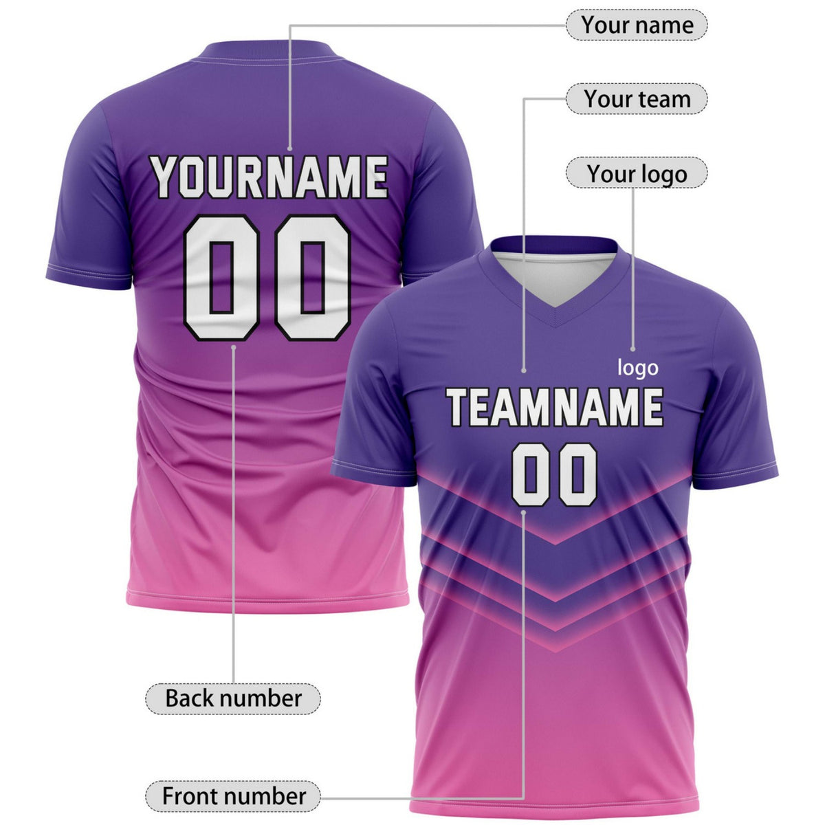Custom Purple-to-Pink Gradient Soccer Jersey for Teams & Individuals | Vosoli