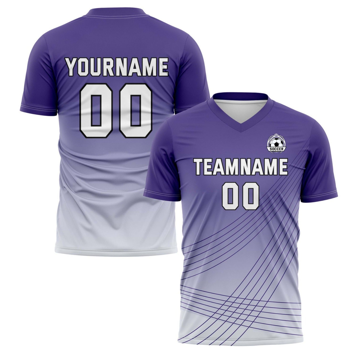 Custom Purple-to-White Gradient Soccer Jersey - Personalized Team Name & Player Number for Matches | Vosoli