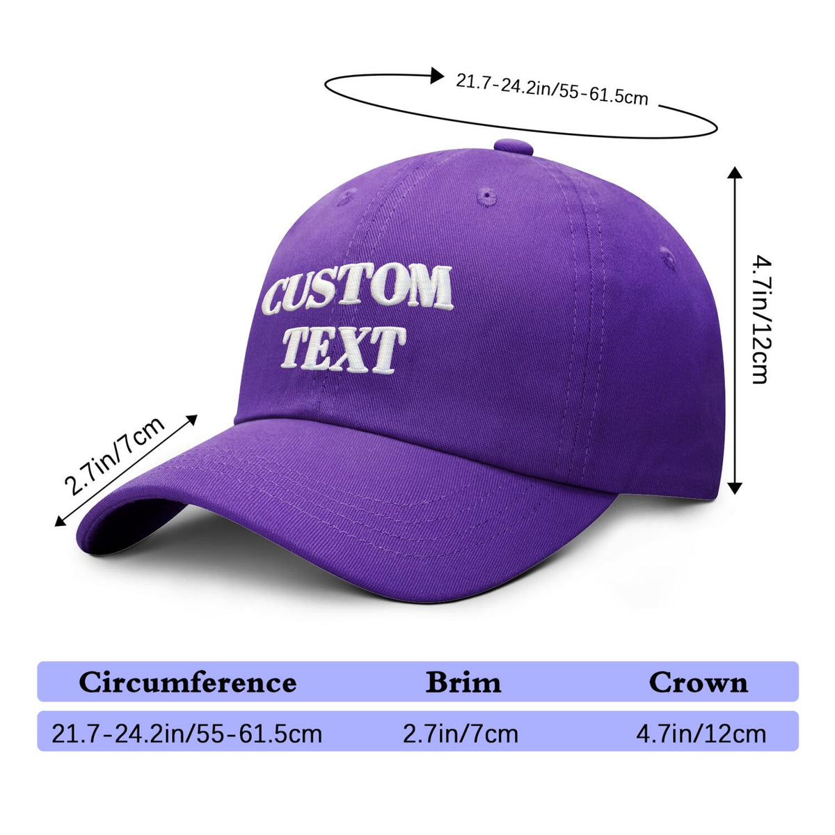 Vosoli Purple Unisex Baseball Cap - Personal & Team Custom 3D Embroidery or Print Hat