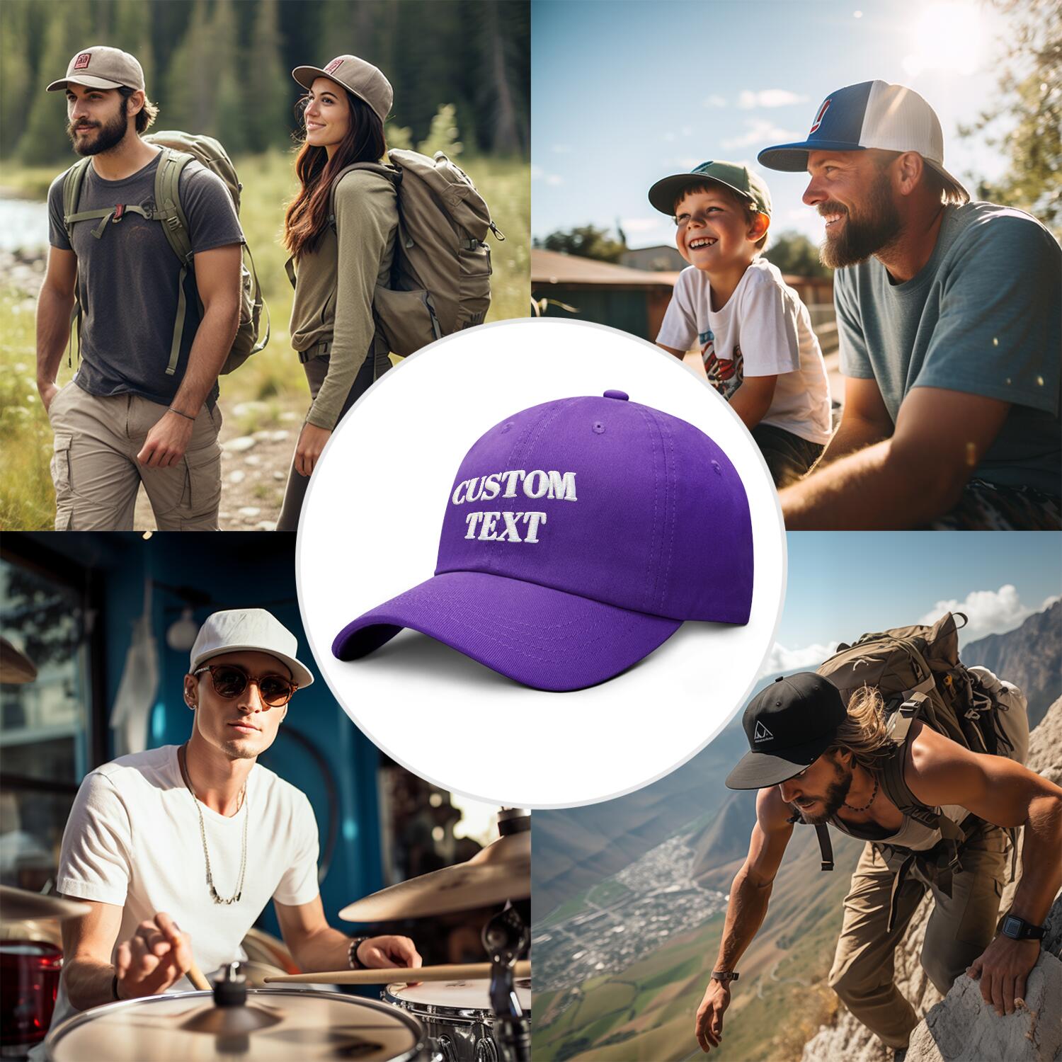 Vosoli Purple Unisex Baseball Cap - Personal & Team Custom 3D Embroidery or Print Hat