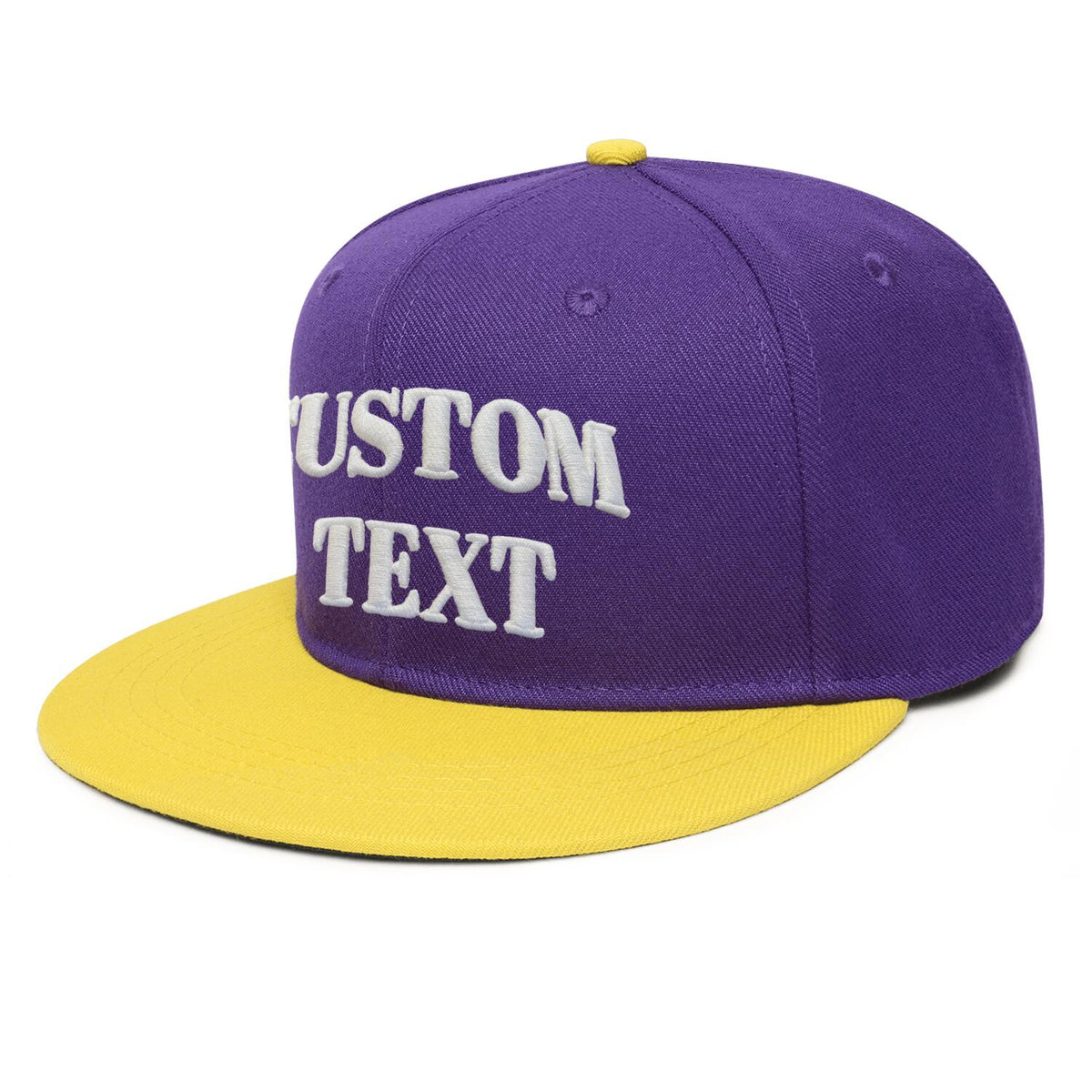 Vosoli Purple & Yellow Two-Tone Unisex Flat Brim Cap - Team Custom 3D Embroidery or Print Personalized Hats