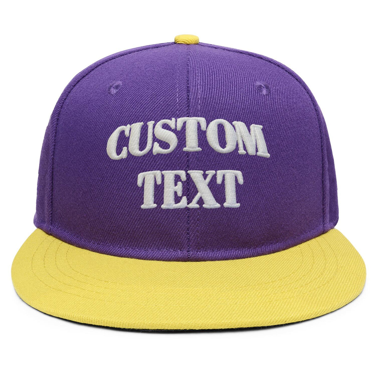 Vosoli Purple &amp; Yellow Two-Tone Unisex Flat Brim Cap - Team Custom 3D Embroidery or Print Personalized Hats