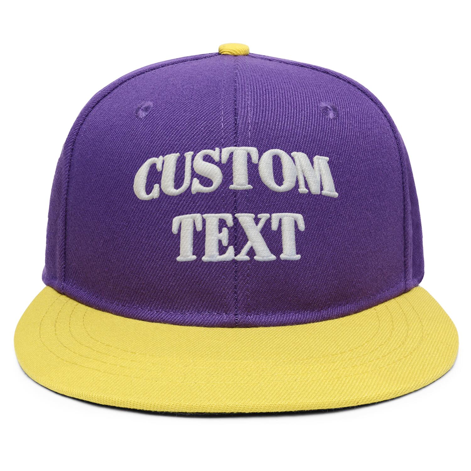 Vosoli Purple & Yellow Two-Tone Unisex Flat Brim Cap - Team Custom 3D Embroidery or Print Personalized Hats