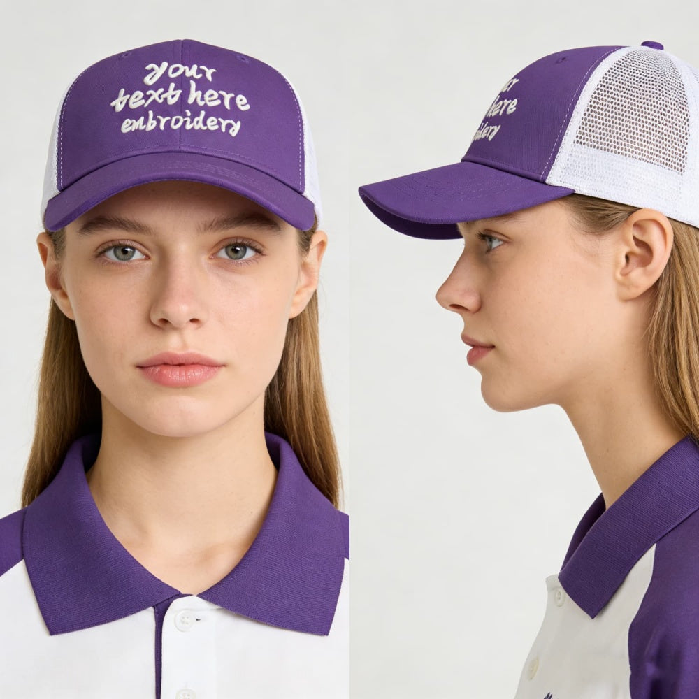 Vosoli Purple White Mesh Trucker Cap - Custom Embroidered Personalized Hat