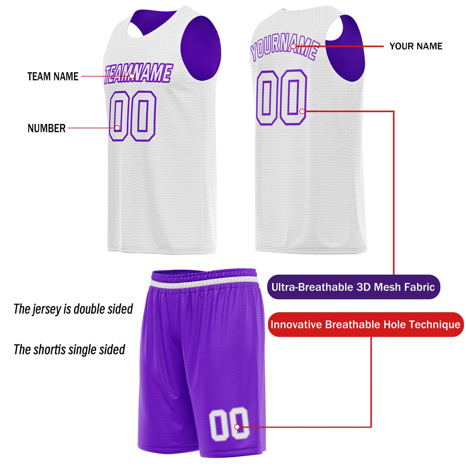 Custom Reversible Basketball Jersey Shorts Set – Purple White | Vosoli (For Teams & Individuals)