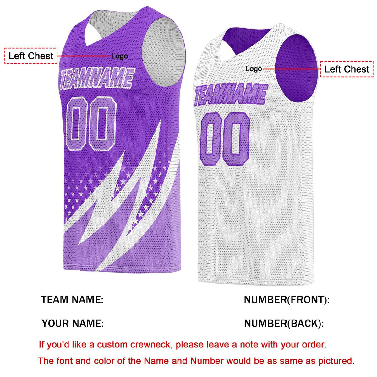Custom Reversible Basketball Jersey for Individuals & Teams – Purple White Star Stripe | Vosoli