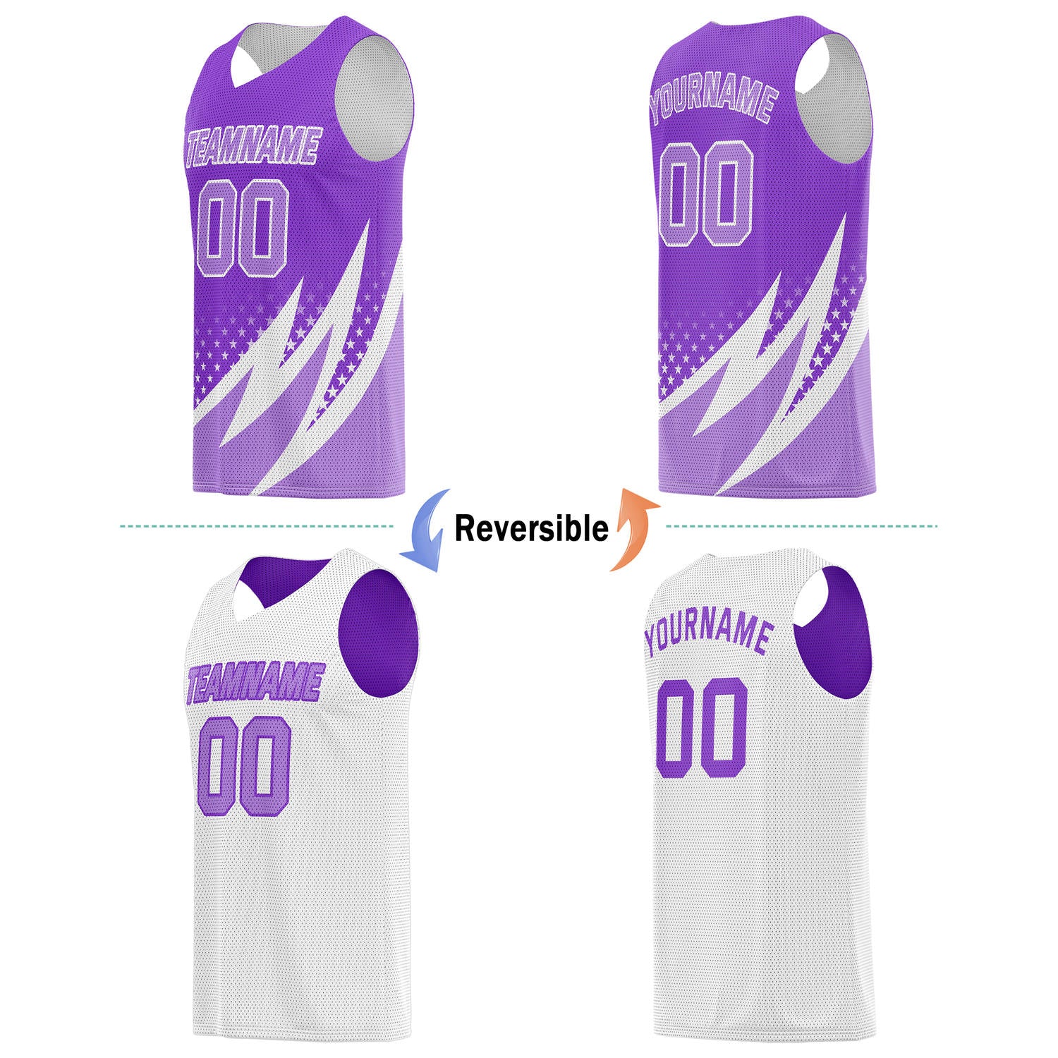 Custom Reversible Basketball Jersey for Individuals & Teams – Purple White Star Stripe | Vosoli