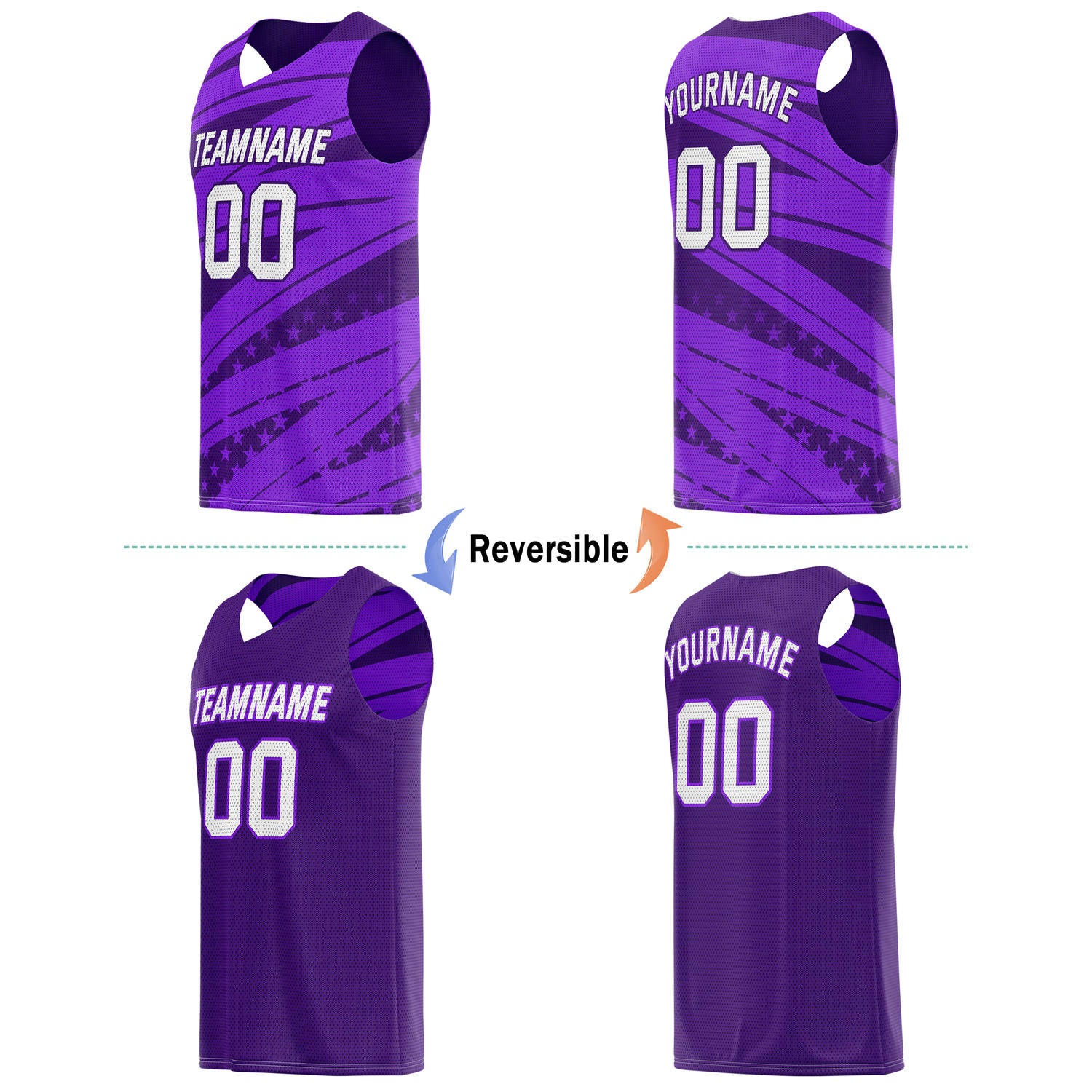 Custom Reversible Basketball Jersey for Individuals & Teams – Purple White Star Stripe | Vosoli