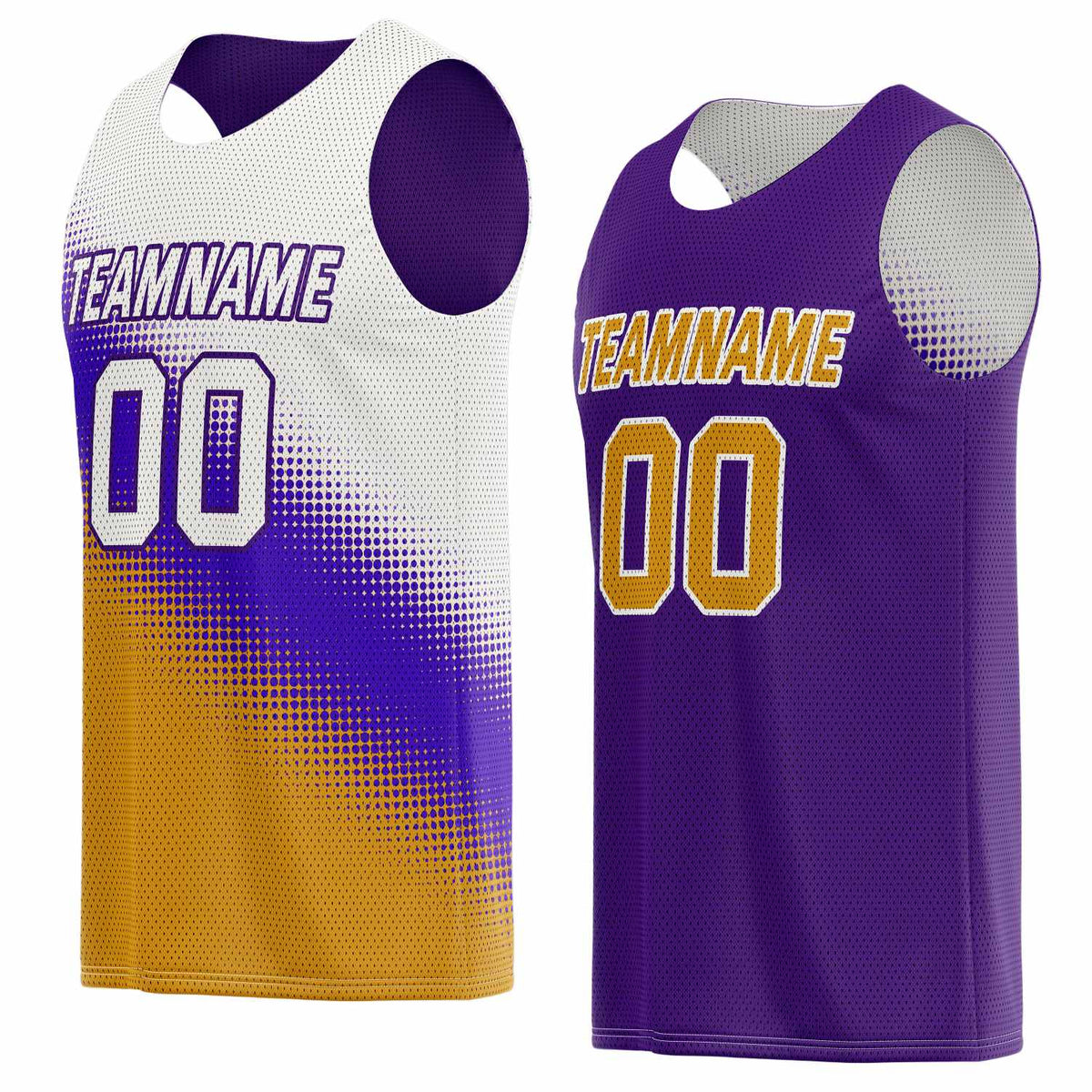 Custom Reversible Basketball Jersey for Individuals &amp; Teams – Purple, White &amp; Yellow | Vosoli