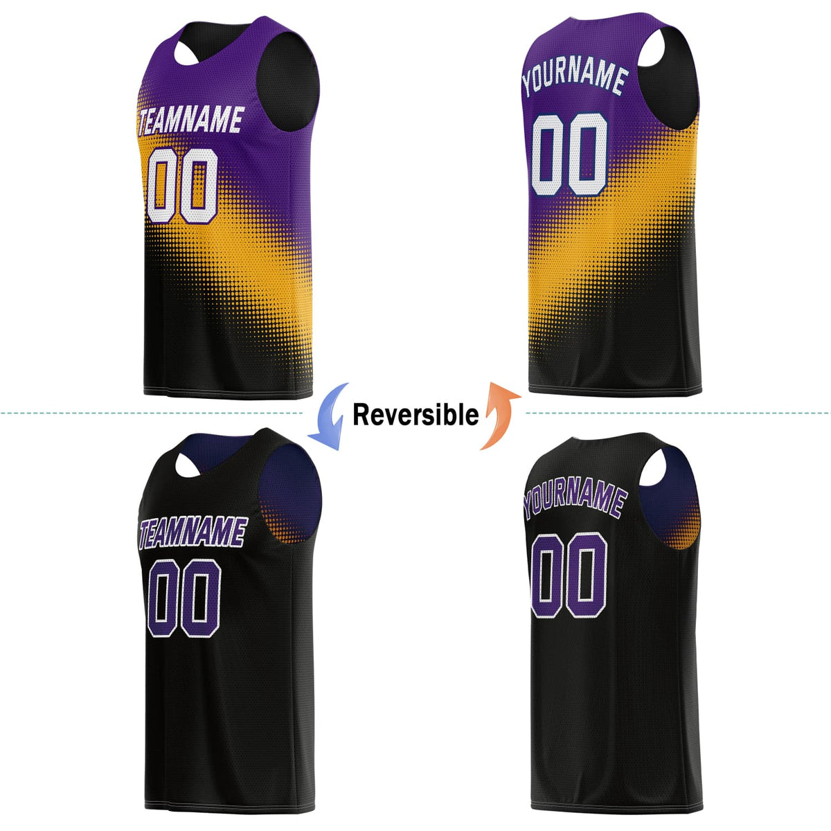 Custom Reversible Basketball Jersey for Individuals & Teams – Purple, Yellow & Black | Vosoli