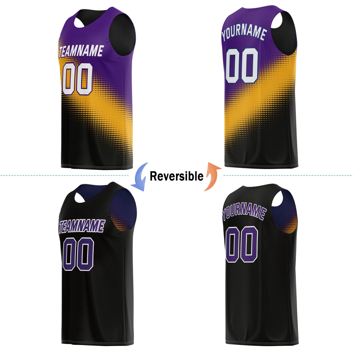 Custom Reversible Basketball Jersey for Individuals & Teams – Purple, Yellow & Black | Vosoli