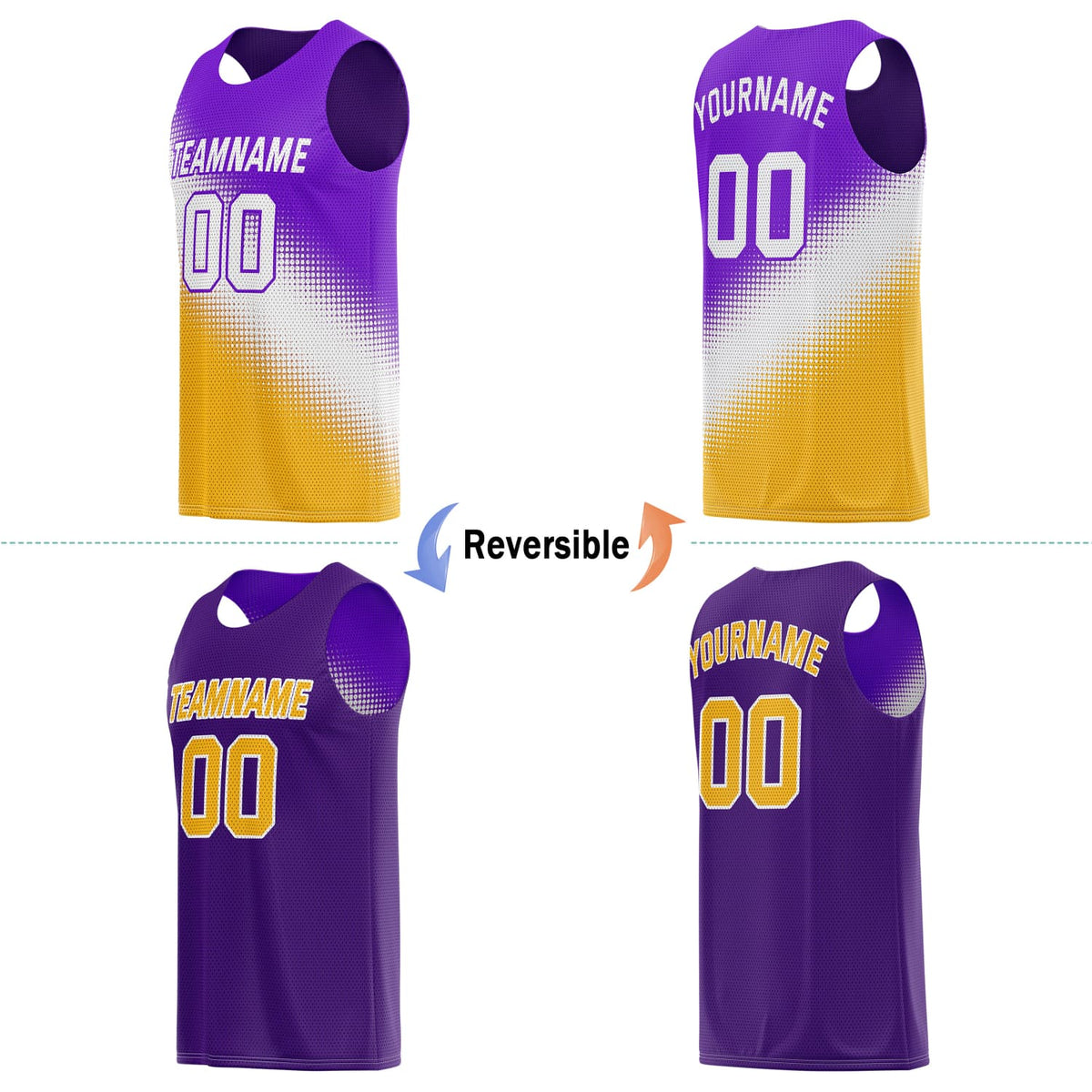 Custom Reversible Basketball Jersey for Individuals & Teams – Purple, Yellow & White | Vosoli