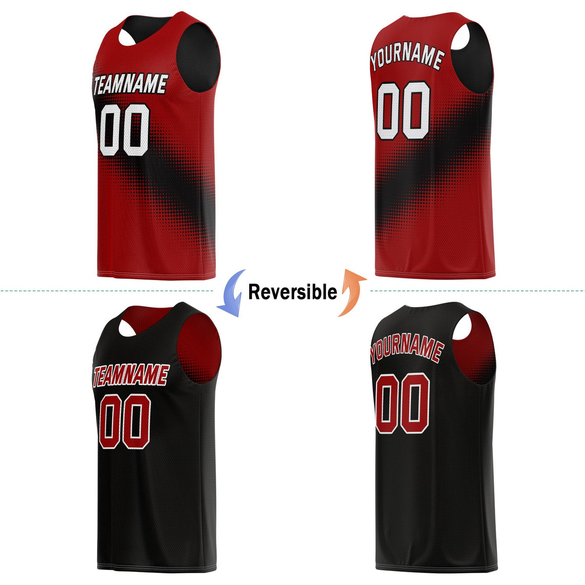 Custom Reversible Basketball Jersey for Individuals & Teams – Red Black Dot Gradient | Vosoli